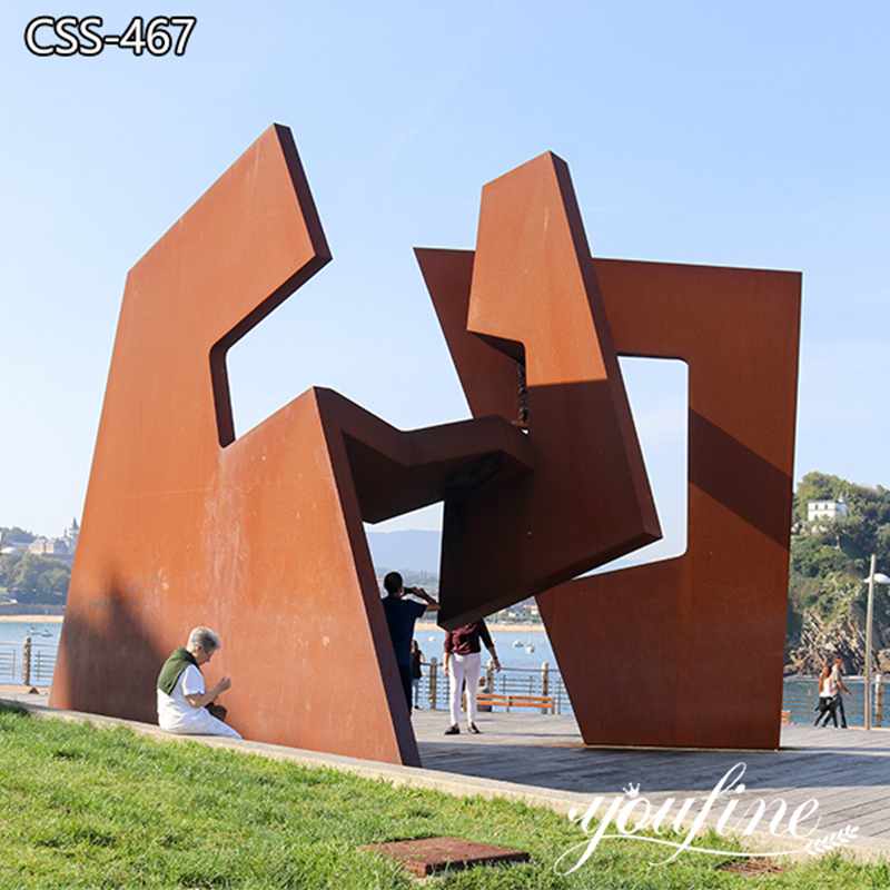 Modern Large Corten Steel Sculpture Square Decor for Sale
