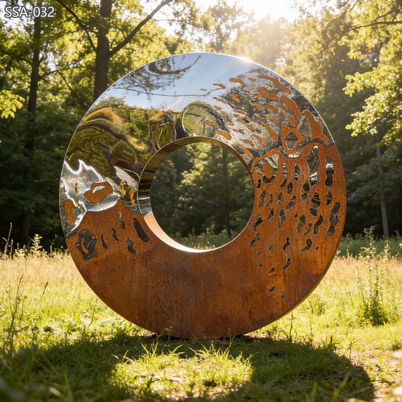 Stainless Steel and Corten Steel Ring Sculpture