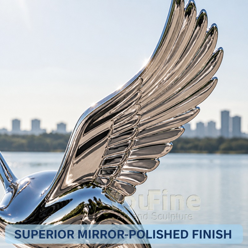Modern High Polished Art Metal Crane Statue for Sale CSS-158 - Metal Animal Sculpture - 2 Modern High Polished Art Metal Crane Statue