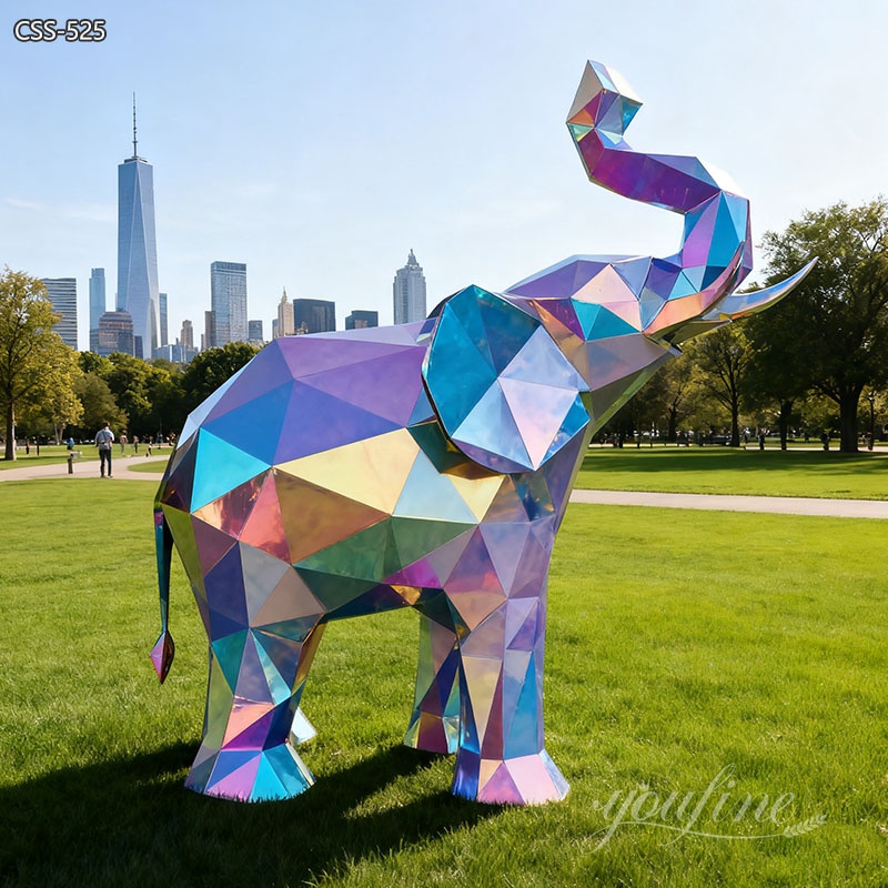 Stainless Steel Geometric Elephant Statue CSS-525 - Metal Elephant Sculpture - 1