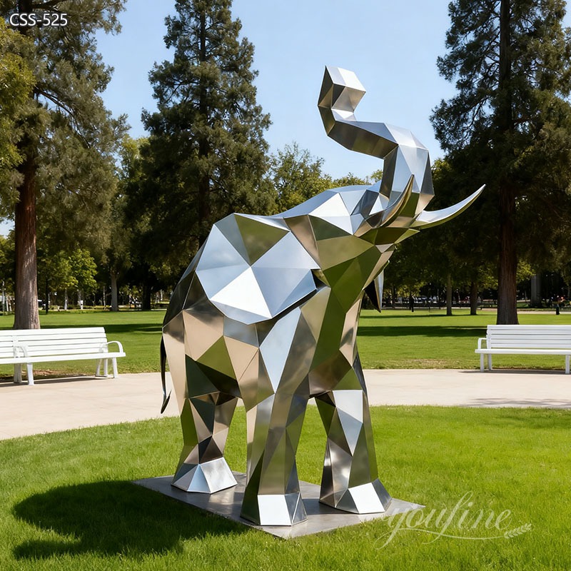 Stainless Steel Geometric Elephant Statue CSS-525 - Metal Elephant Sculpture - 4