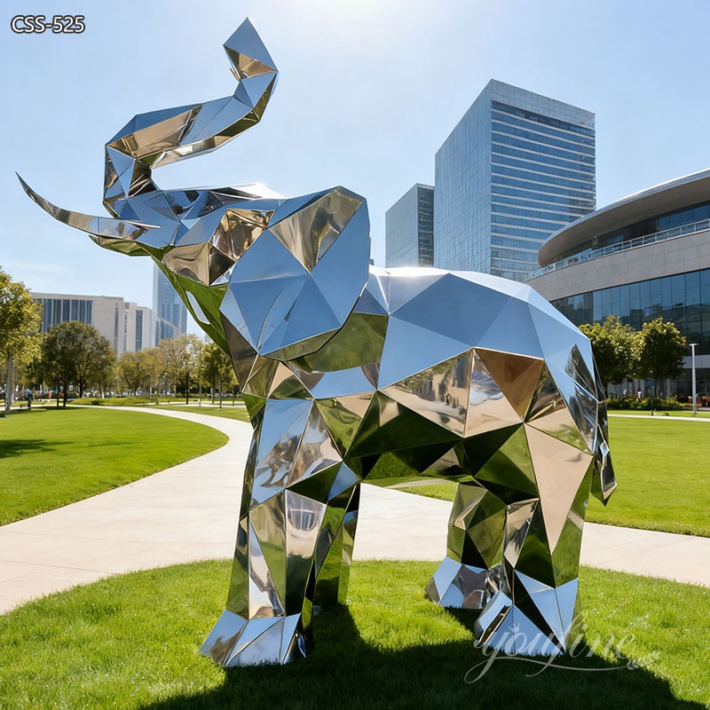 Stainless Steel Geometric Elephant Statue CSS-525 - Metal Elephant Sculpture - 3