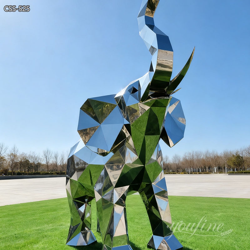 Stainless Steel Geometric Elephant Statue CSS-525 - Metal Elephant Sculpture - 2