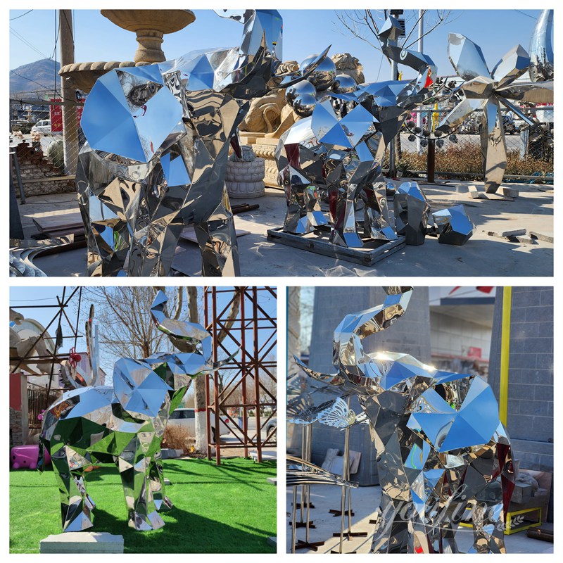 Stainless Steel Geometric Elephant Statue CSS-525 - Metal Elephant Sculpture - 5