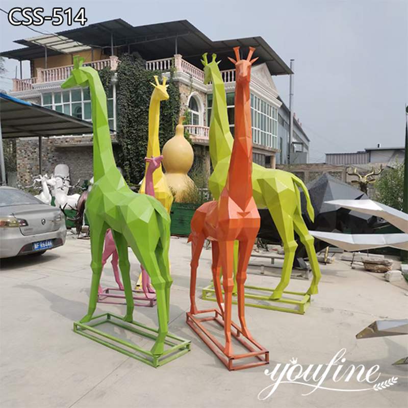 Modern Geometry Metal Giraffe Sculpture Garden Decor for Sale CSS-514 - Metal Animal Sculpture - 2