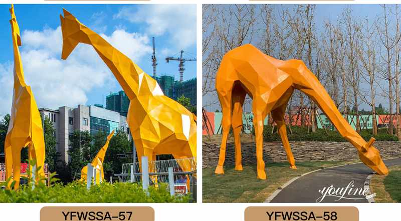 Modern Geometry Metal Giraffe Sculpture Garden Decor for Sale CSS-514 - Metal Animal Sculpture - 4