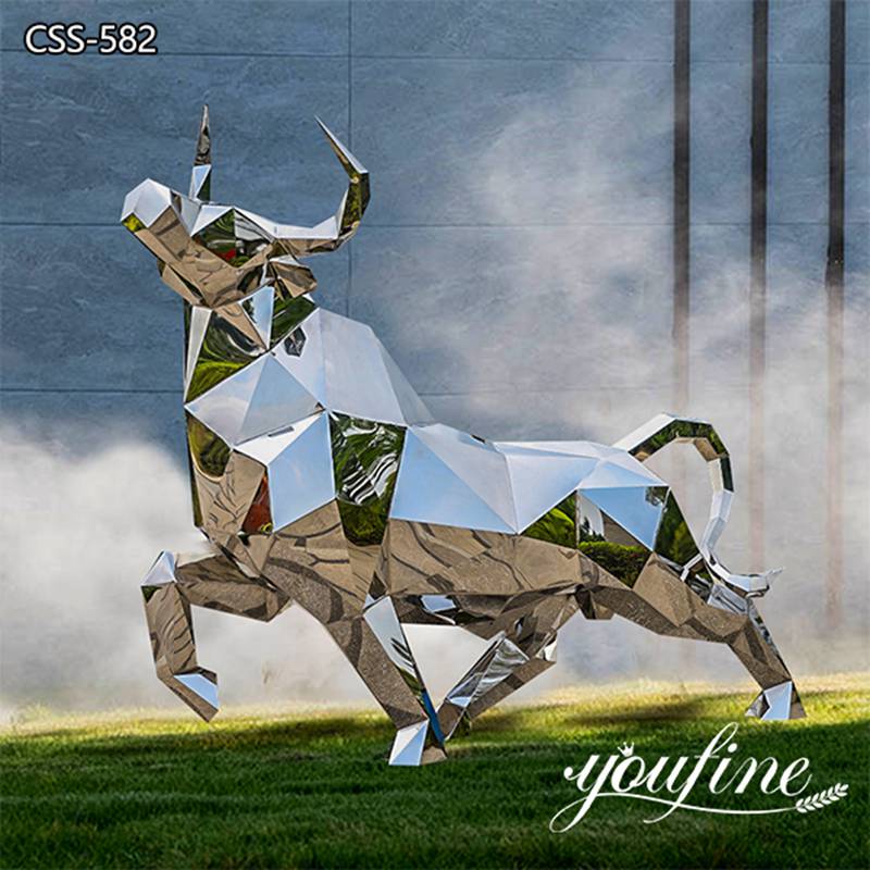 Abstract Bull Sculpture Stainless Steel Modern Outdoor Decor CSS-582 - Garden Metal Sculpture - 1