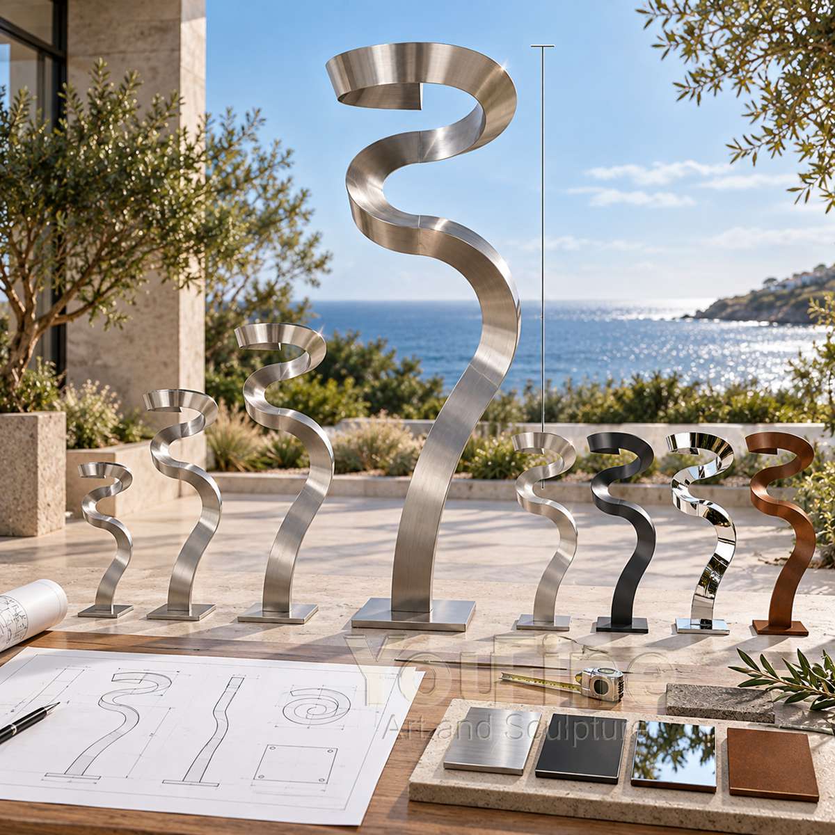 Contemporary Stainless Steel Garden Sculpture Abstract Ribbon Art