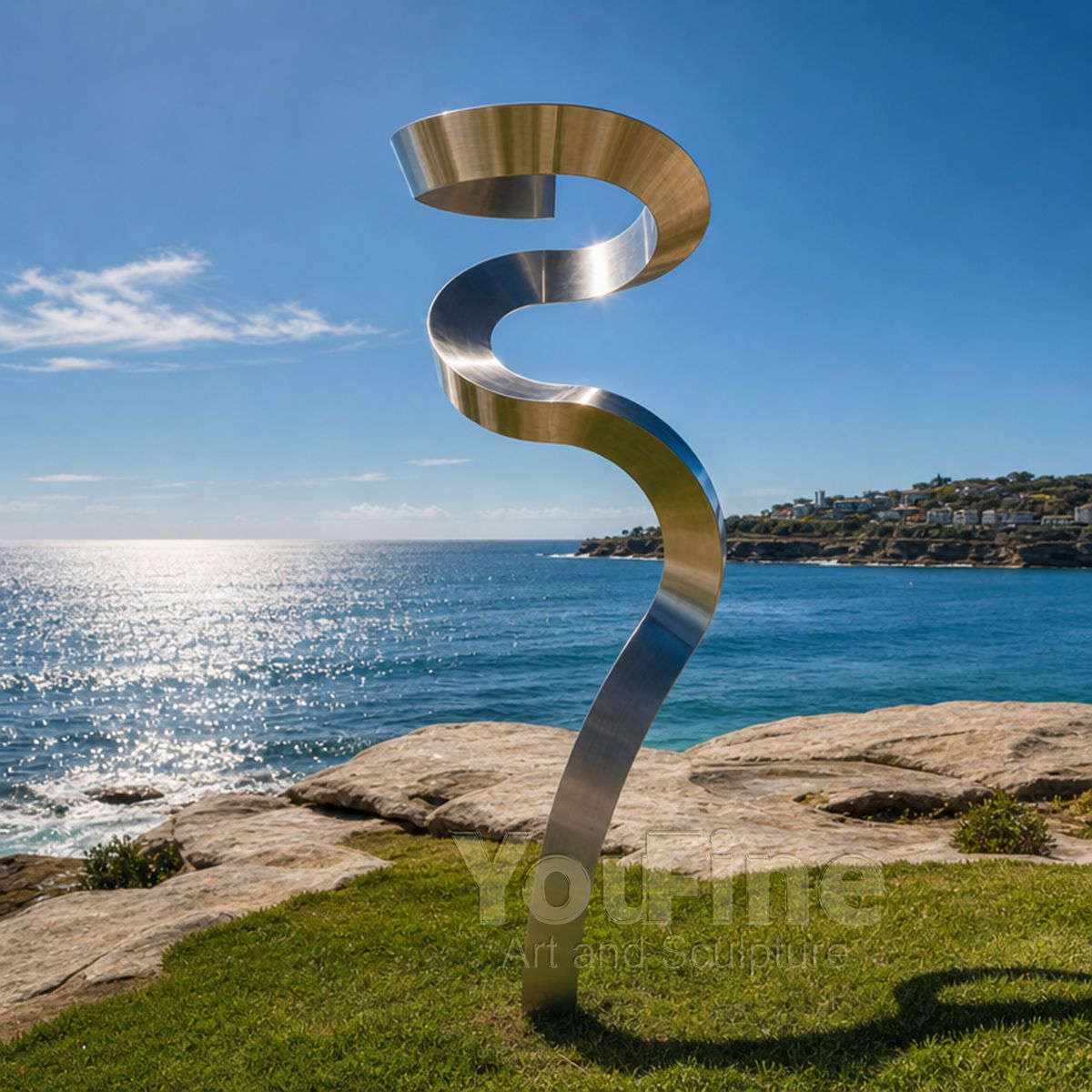 Contemporary Stainless Steel Garden Sculpture Abstract Ribbon Art