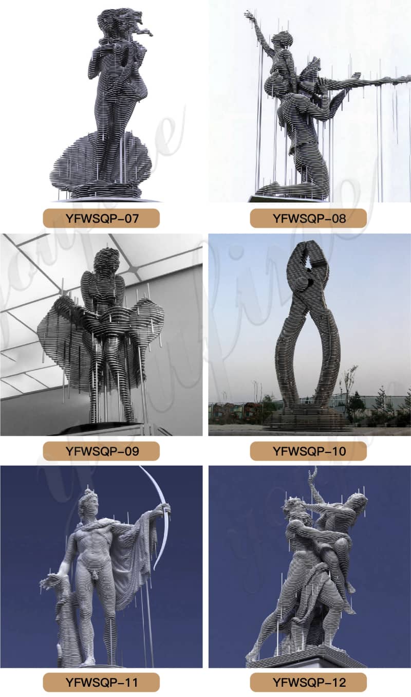 Metal Figure Sculpture Apollo With Bow Sliced Stainless Steel Art CSS-583 - Garden Metal Sculpture - 3
