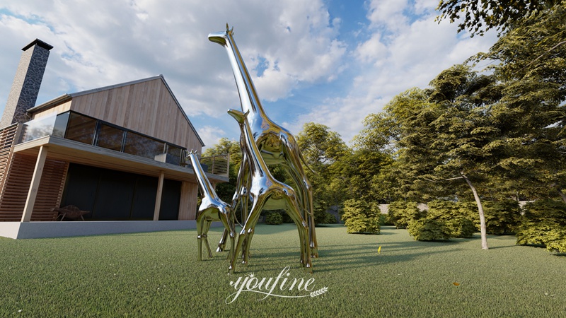 modern stainless steel giraffe sculpture for outdoor (1)