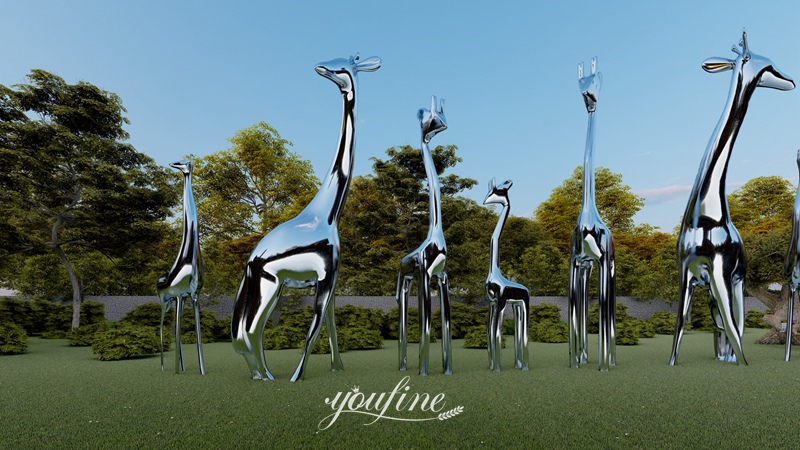 modern stainless steel giraffe sculpture for outdoor