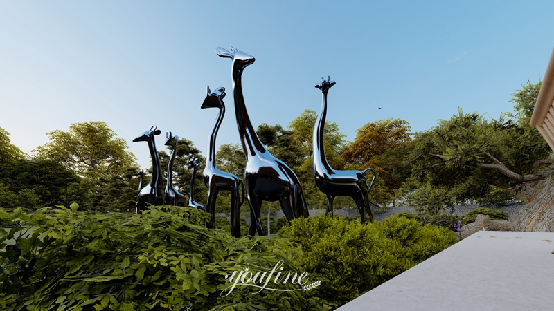 modern stainless steel giraffe sculpture for outdoor