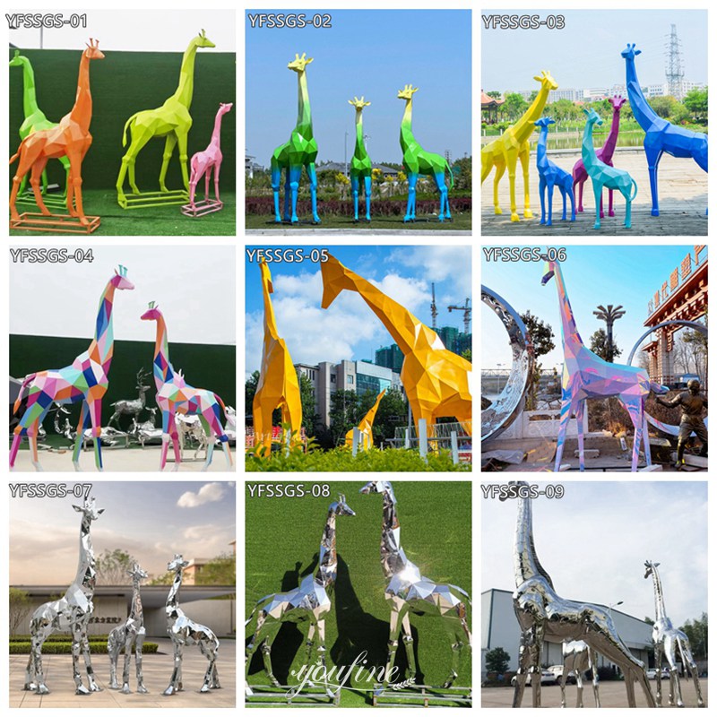 modern stainless steel giraffe sculpture for outdoor