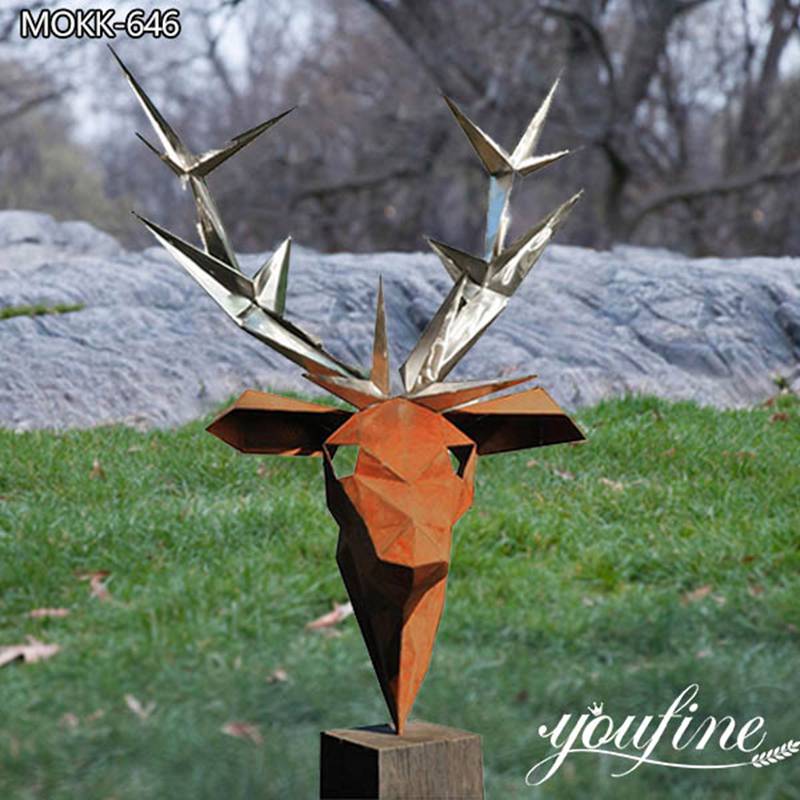 Geometric Deer Head Sculpture Large Metal Outdoor Decor for Sale CSS-621 - Abstract Corten Sculpture - 2
