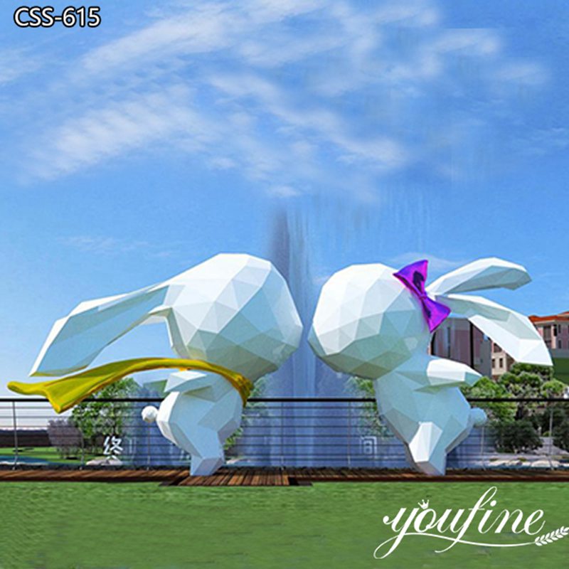 Large Outdoor Metal Animal Sculptures White Rabbit Outdoor Art for Sale CSS-615