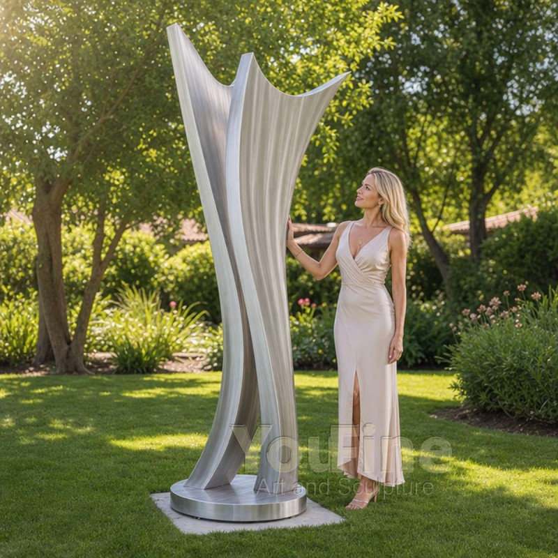 Modern Brushed Stainless Steel Sculpture Abstract for Lawn CSS-600