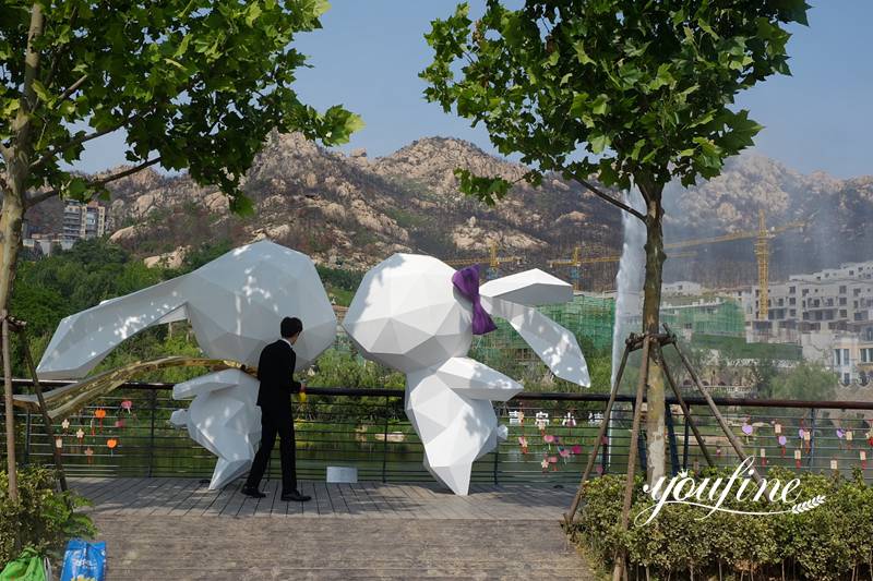 Large Outdoor Metal Animal Sculptures White Rabbit Outdoor Art for Sale CSS-615 - Center Square - 3