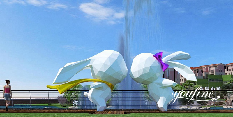 Large Outdoor Metal Animal Sculptures White Rabbit Outdoor Art for Sale CSS-615 - Center Square - 1