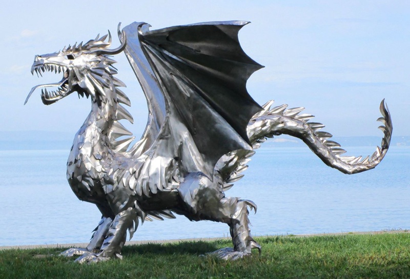 Stainless Steel Dragon Sculpture Large Modern Art Decor for Sale CSS-646 - Garden Metal Sculpture - 3