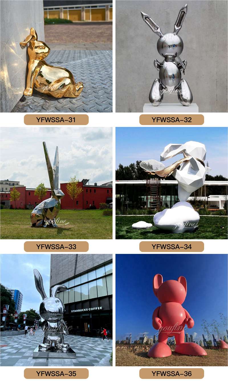 Large Outdoor Metal Animal Sculptures White Rabbit Outdoor Art for Sale CSS-615 - Center Square - 5
