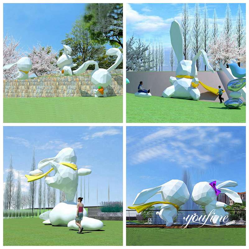 Large Outdoor Metal Animal Sculptures White Rabbit Outdoor Art for Sale CSS-615 - Center Square - 4