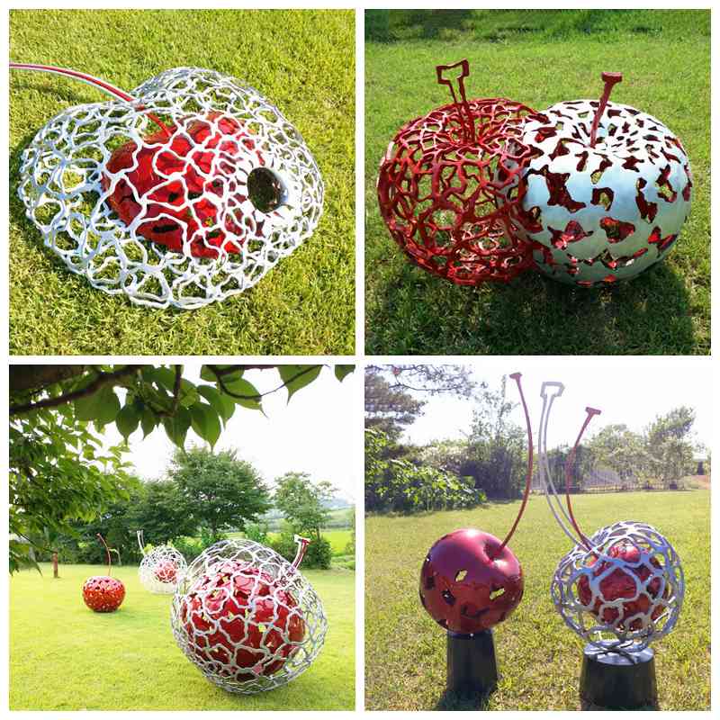 Contemporary stainless steel sculpture Red Painted Apple Art CSS-585 - Painted Metal Sculpture - 4