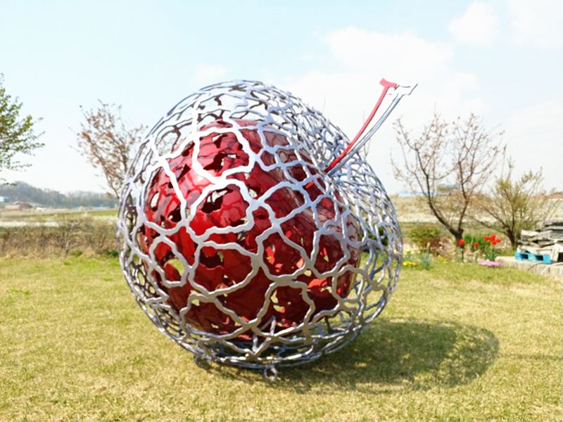 Contemporary stainless steel sculpture Red Painted Apple Art CSS-585 - Painted Metal Sculpture - 2