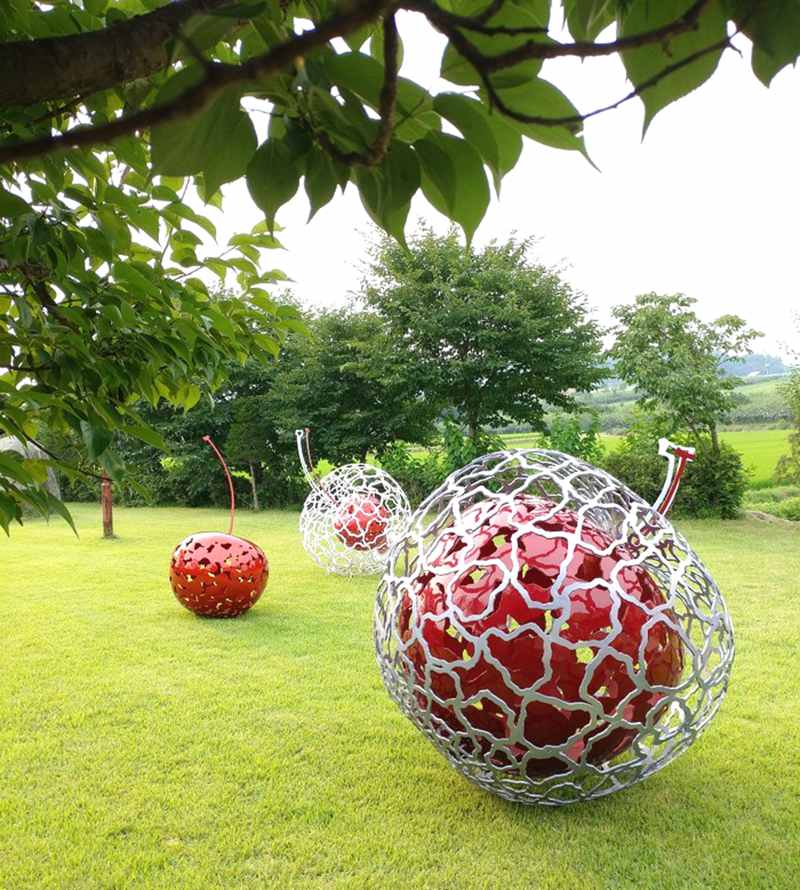 Contemporary stainless steel sculpture Red Painted Apple Art CSS-585 - Painted Metal Sculpture - 1