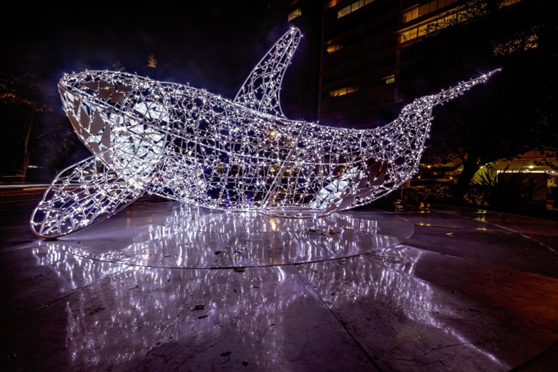 Metal Outdoor Light Art Whale Sculpture Lumiere Festiva