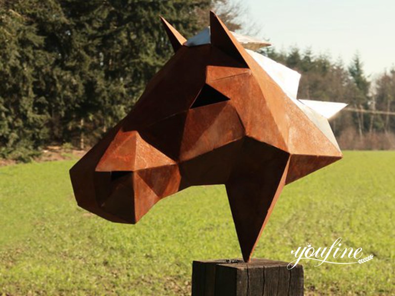 Metal Horse Head Sculpture Corten Steel Geometric Art for Sale CSS-653 - Abstract Corten Sculpture - 1