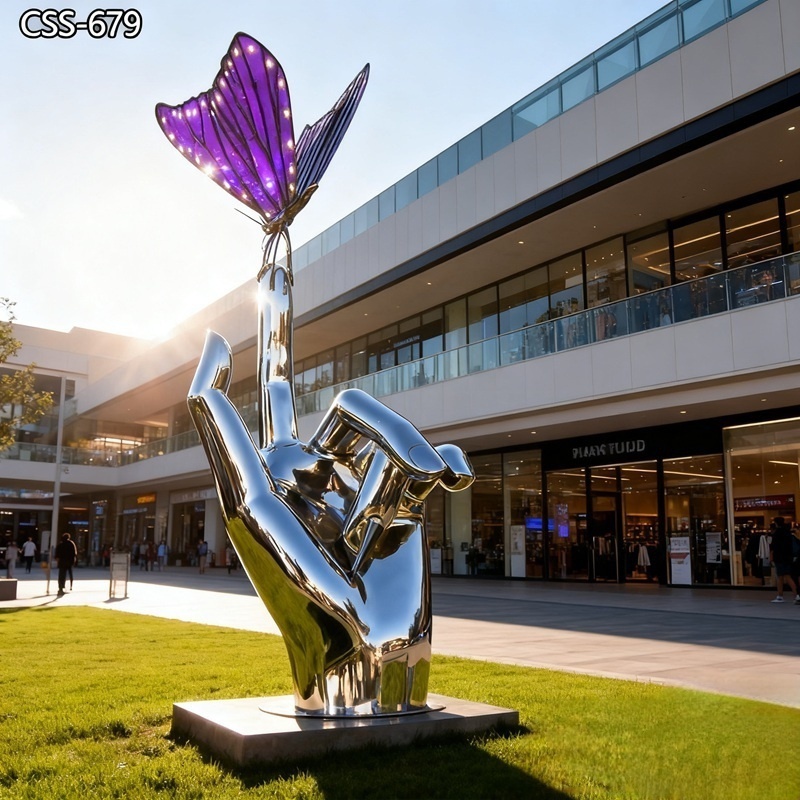 Stainless Steel Giant Hand Sculpture with Butterfly CSS-679