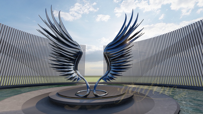 Large Stainless Steel Abstract Sculpture Wings Modern City for Sale