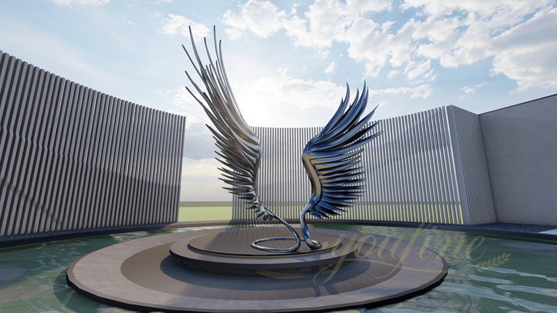 Large Stainless Steel Abstract Sculpture Wings Modern City for Sale