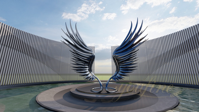 Large Stainless Steel Abstract Sculpture Wings Modern City for Sale