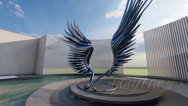 Large Stainless Steel Abstract Sculpture Wings Modern City for Sale
