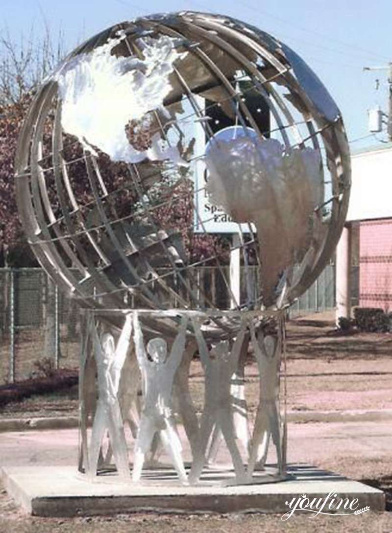 Metal Globe Sculpture with Abstract Figure Decor for Sale CSS-715 - Garden Metal Sculpture - 2