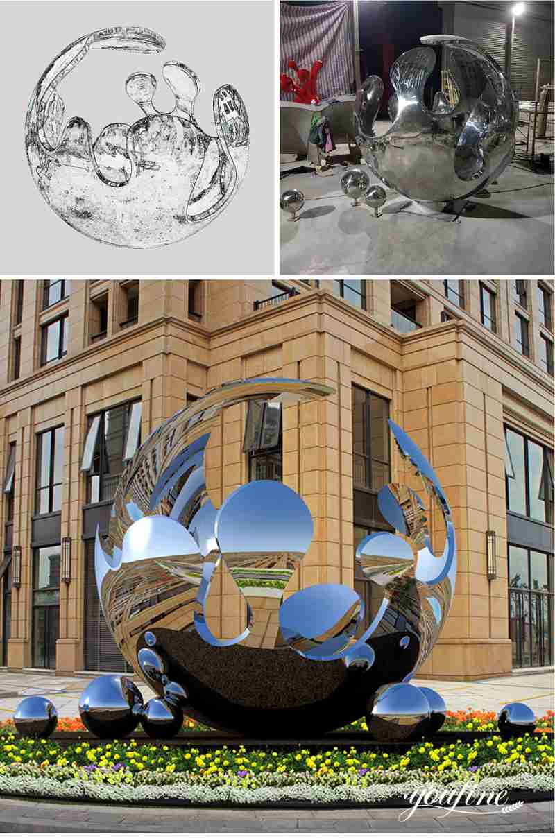 Metal Globe Sculpture with Abstract Figure Decor for Sale CSS-715 - Garden Metal Sculpture - 4
