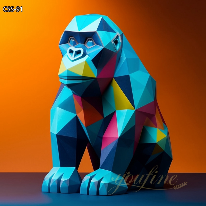 Geometric Colorful Large Metal Gorilla Statue - YouFine Sculpture