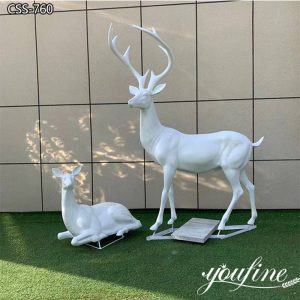 White Deer Sculpture Stainless Steel Outdoor Decor Factory Supply CSS-760