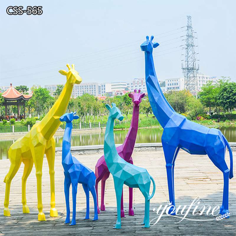 Metal Giraffe Garden Sculpture Yellow Art Geometric Design for Sale CSS-565 - Garden Metal Sculpture - 2