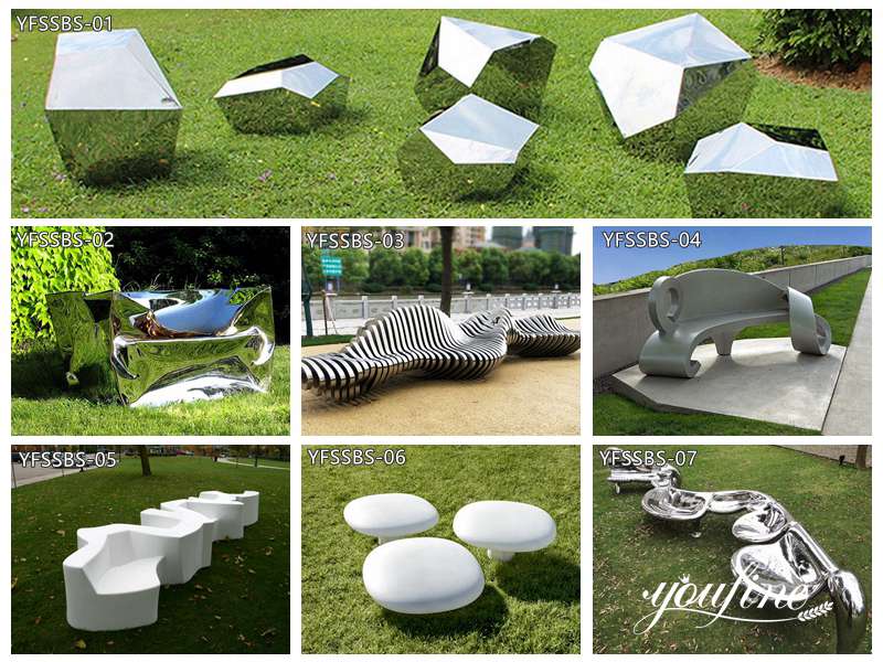 High Polished Stainless Steel Bone Bench for Sale - Garden Metal Sculpture - 5
