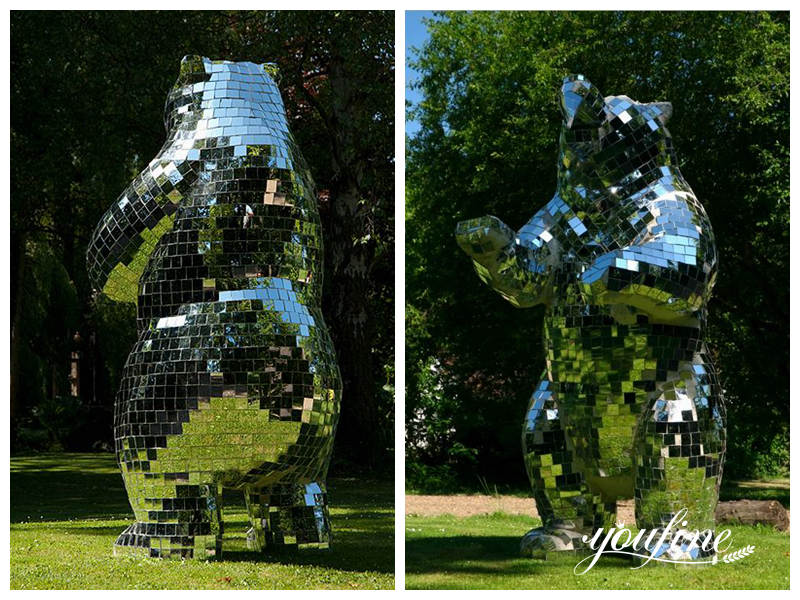 Bear Mirrored Geometric Stainless Steel statue - YouFine Sculpture (1)