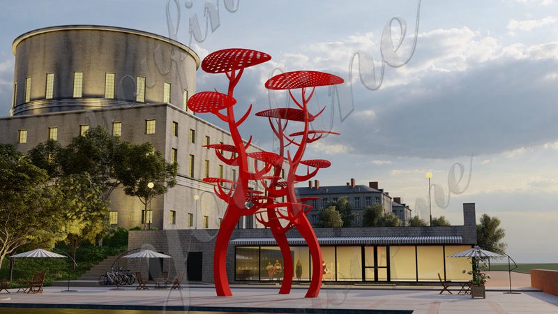 Large red metal tree sculpture - YouFine Sculpture