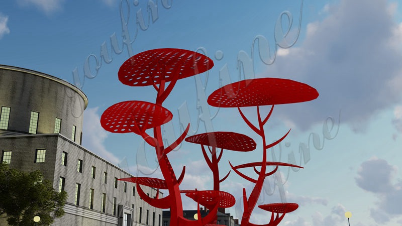 Large red metal tree sculpture - YouFine Sculpture