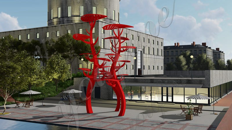 Large red metal tree sculpture - YouFine Sculpture