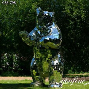 Modern Bear Sculpture Mirrored Geometric Stainless Steel Decor for Sale CSS-798