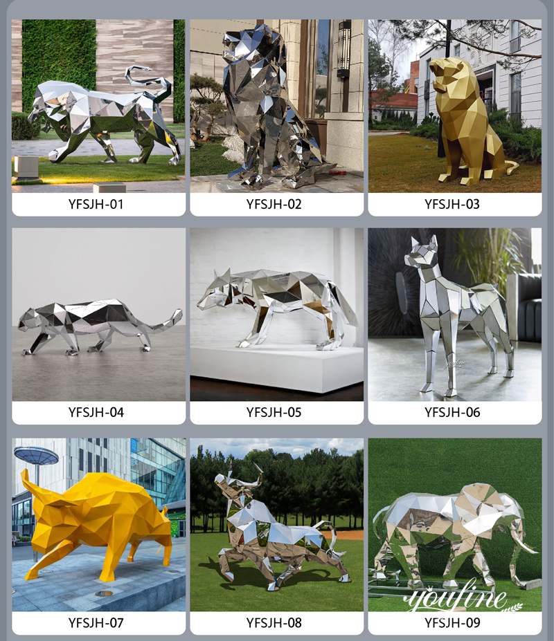 Geometric Panther Statue Stainless Steel Modern Decor Manufacturer CSS-811 - Garden Metal Sculpture - 3