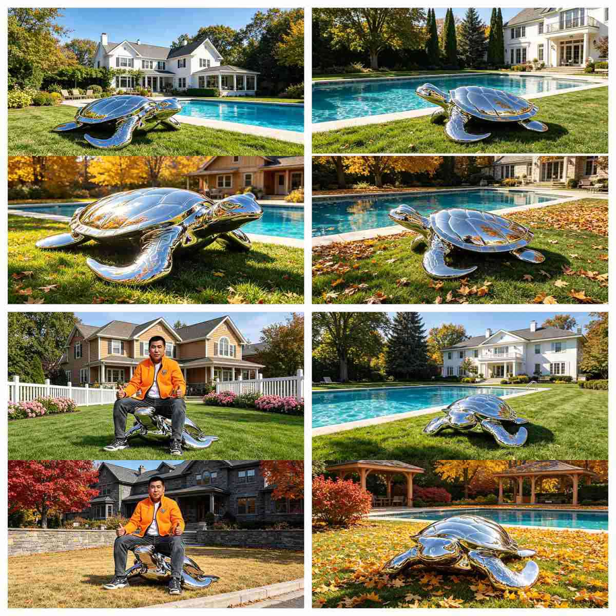High Polished Modern Metal Outdoor Turtle Sculpture - Garden Metal Sculpture - 3 Modern stainless steel Outdoor Turtle Sculpture