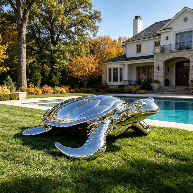 High Polished Modern Metal Outdoor Turtle Sculpture